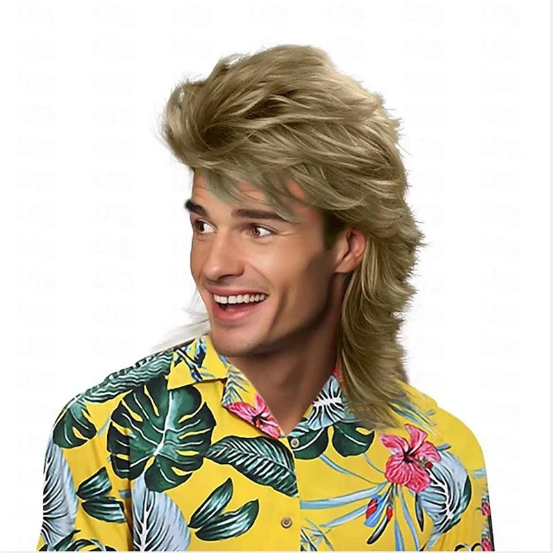 HAIRJOY Synthetic Hair Mullet Wigs for Men 70s & 80s Costume Party Synthetic Wigs