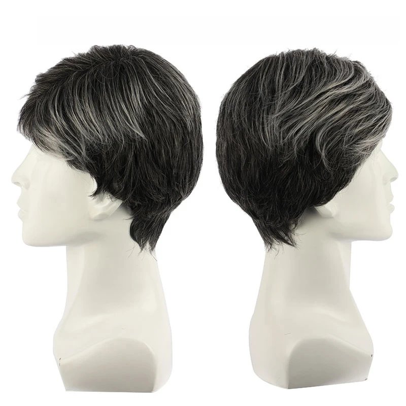 Synthetic Men Short Straight Wig Black for Male Hair Fleeciness Realistic Natural Headgear Hair Heat Resistant for Daily Party