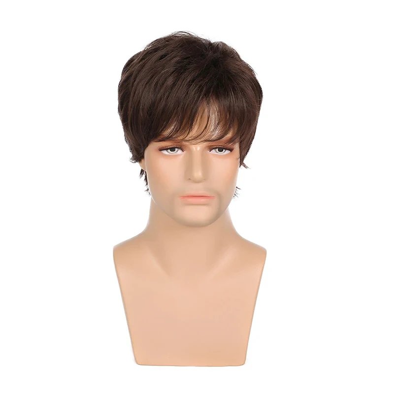 Synthetic Men Short Straight Wig Black for Male Hair Fleeciness Realistic Natural Headgear Hair Heat Resistant for Daily Party