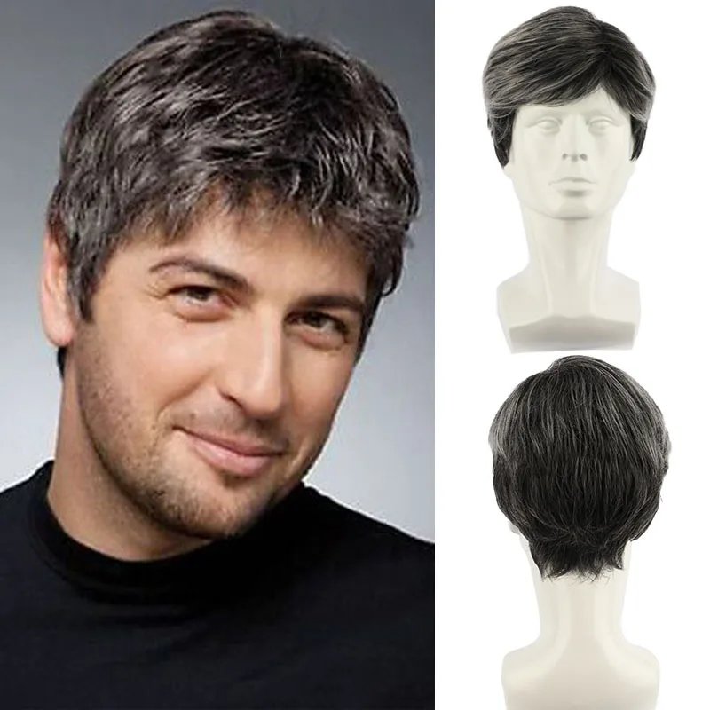 Synthetic Men Short Straight Wig Black for Male Hair Fleeciness Realistic Natural Headgear Hair Heat Resistant for Daily Party