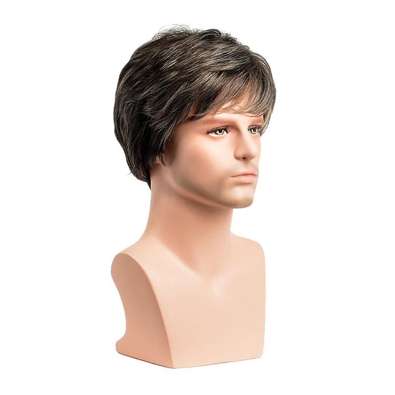 Synthetic Men Short Straight Wig Black for Male Hair Fleeciness Realistic Natural Headgear Hair Heat Resistant for Daily Party