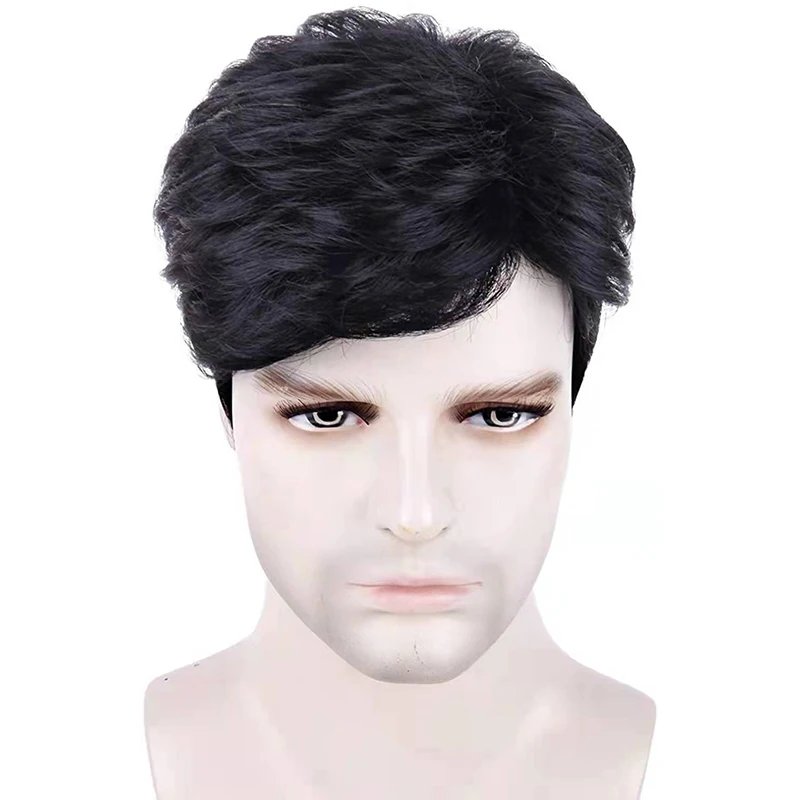 Synthetic Men Short Straight Wig Black for Male Hair Fleeciness Realistic Natural Headgear Hair Heat Resistant for Daily Party