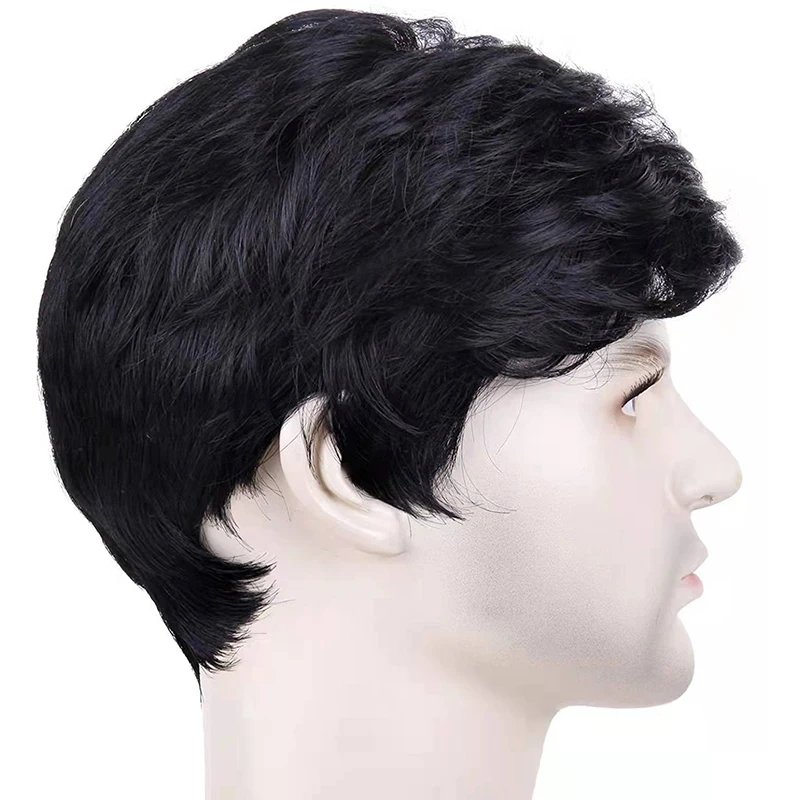 Synthetic Men Short Straight Wig Black for Male Hair Fleeciness Realistic Natural Headgear Hair Heat Resistant for Daily Party