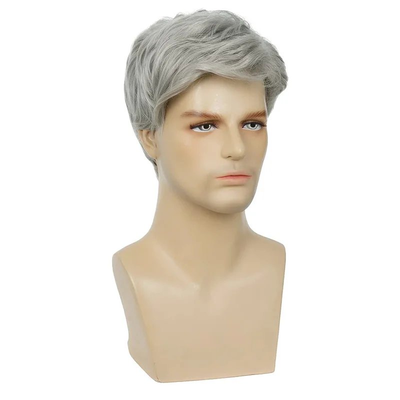 Sylhair Men Wigs Short Silver Gray Wig Male Guy Short Layered Cosplay Costume Party Synthetic Heat Resistant Natural Hair
