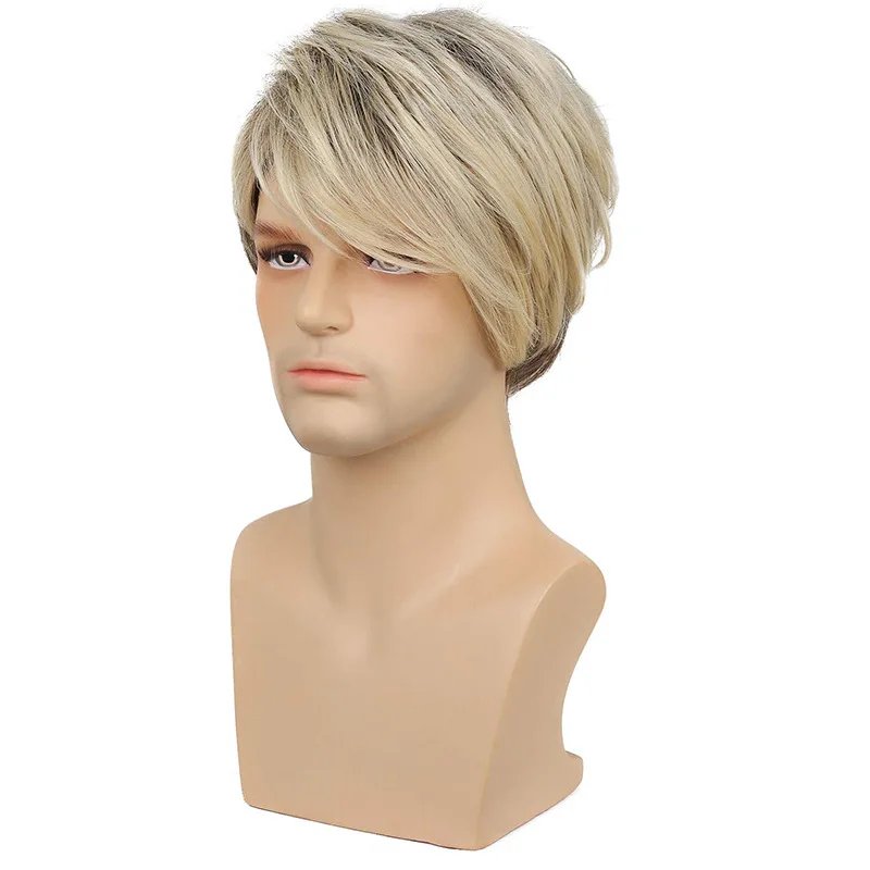 Sylhair Men Wigs Short Silver Gray Wig Male Guy Short Layered Cosplay Costume Party Synthetic Heat Resistant Natural Hair