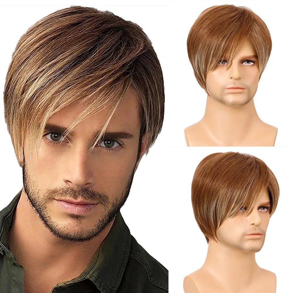 Grandpa Hair Handsome Men's Fashion Short Wig Husband Gift Short Grey Wigs Heat Resistant Synthetic Wigs for Daddy