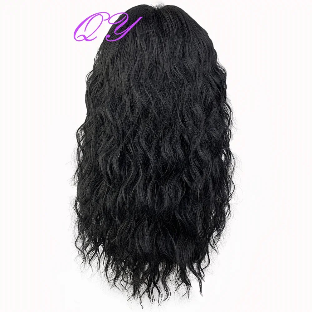 Synthetic Men Wig Natural Curly Dark Brown Color Male Wig With Bangs Water Wave Daily or Cosplay Adjustable Man Hair Wig