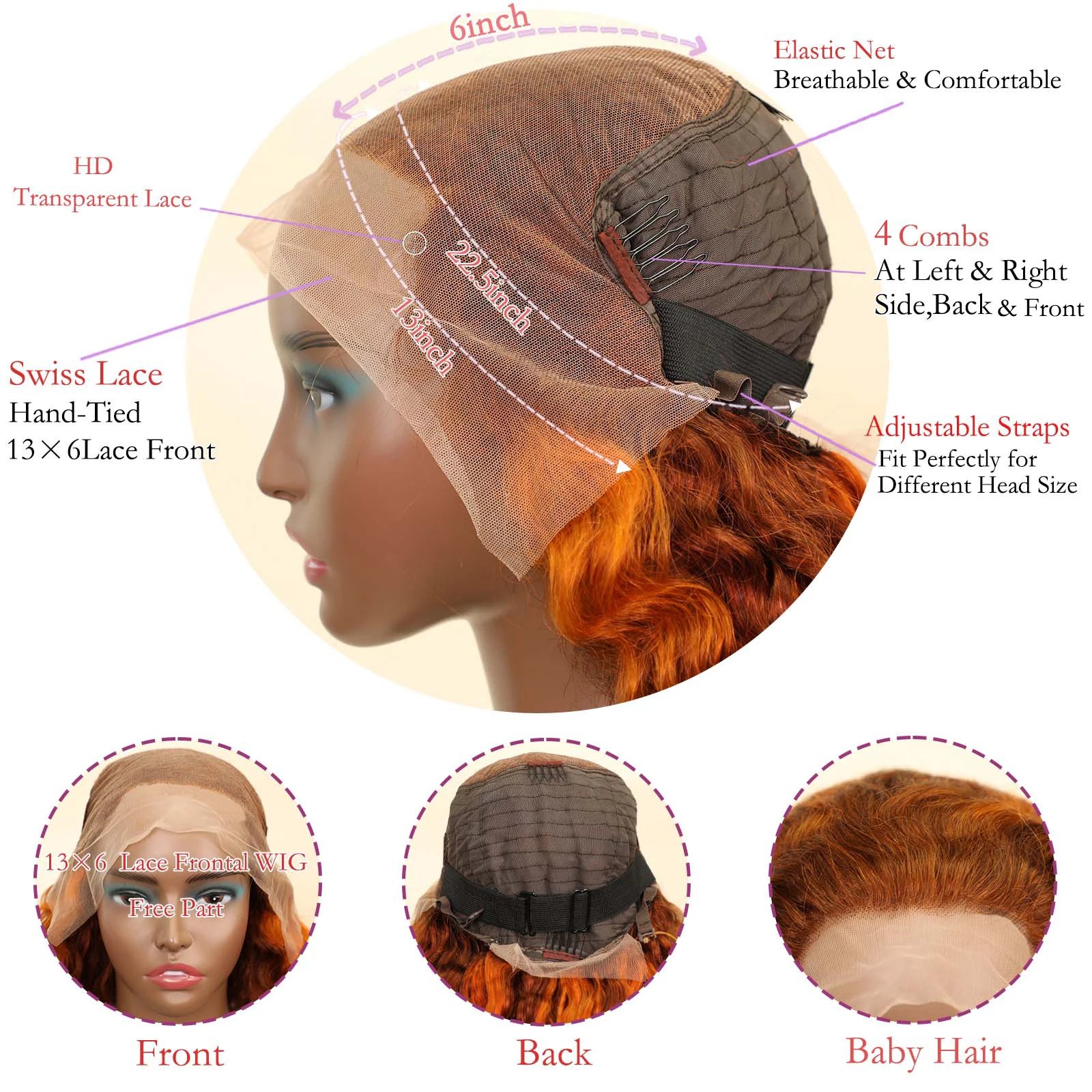 Highlight 4/350 Water Wave 13×6 Lace Frontal Human Hair Wigs Brazilian Ginger Orange Brown Color 13×4 Lace Front Curly Wig 220% Highlight 4/350 Water Wave 13x6 Lace Frontal Human Hair Wigs Brazilian Ginger Orange Brown Color 13x4 Lace Front Curly Wig 220%