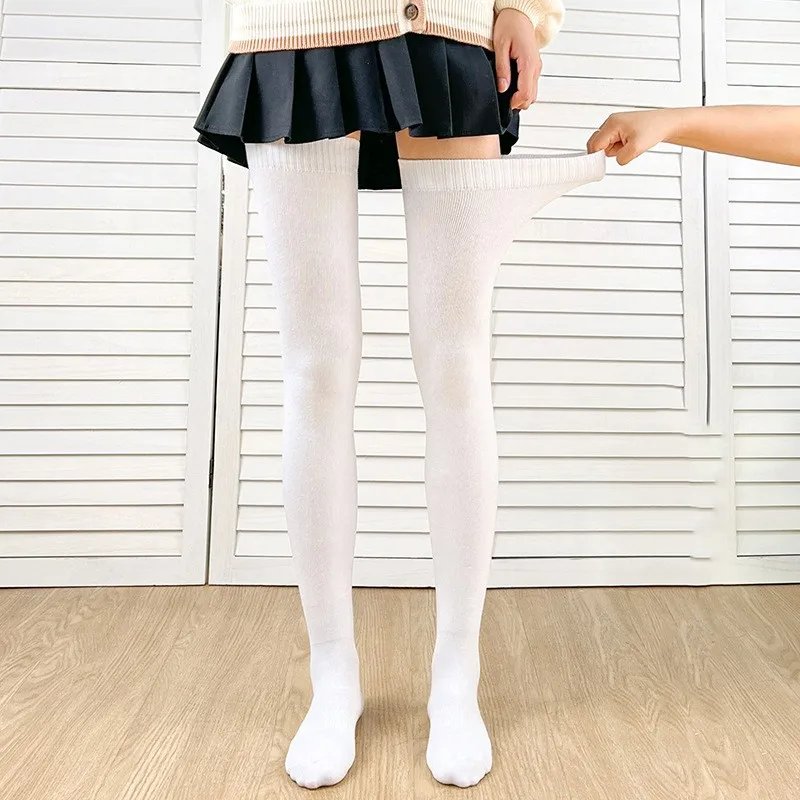 Sexy Black White Soild Color Long Stockings Women Over Knee Thigh High Over The Knee Stockings Lolita Ladies Warm Knee Socks