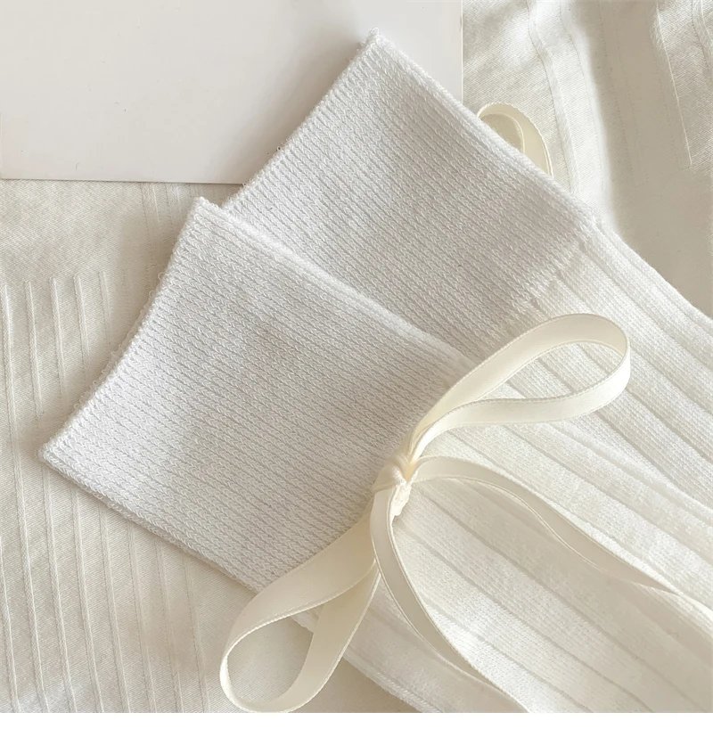 Long Women's Socks High Quality Solid Color Bow Sweet Knee High Socks Femme Brew Thin Soft Cute Ladies Stockings Striped Comfy