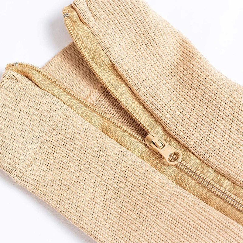 2022 New Women Zipper Compression Socks Zip Leg Support Knee Sox Open Toe Solid Color Sock Fashion and Leak Toe Black Khaki