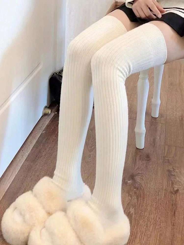 Purchase limit 1 piece 1 Pair Women Classic Striped Knee High Stockings Fashionable Versatile Black White Gray Solid Color Socks Comfortable Stockings