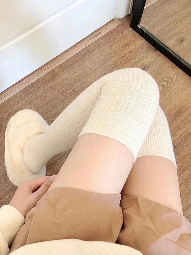 Purchase limit 1 piece 1 Pair Women Classic Striped Knee High Stockings Fashionable Versatile Black White Gray Solid Color Socks Comfortable Stockings