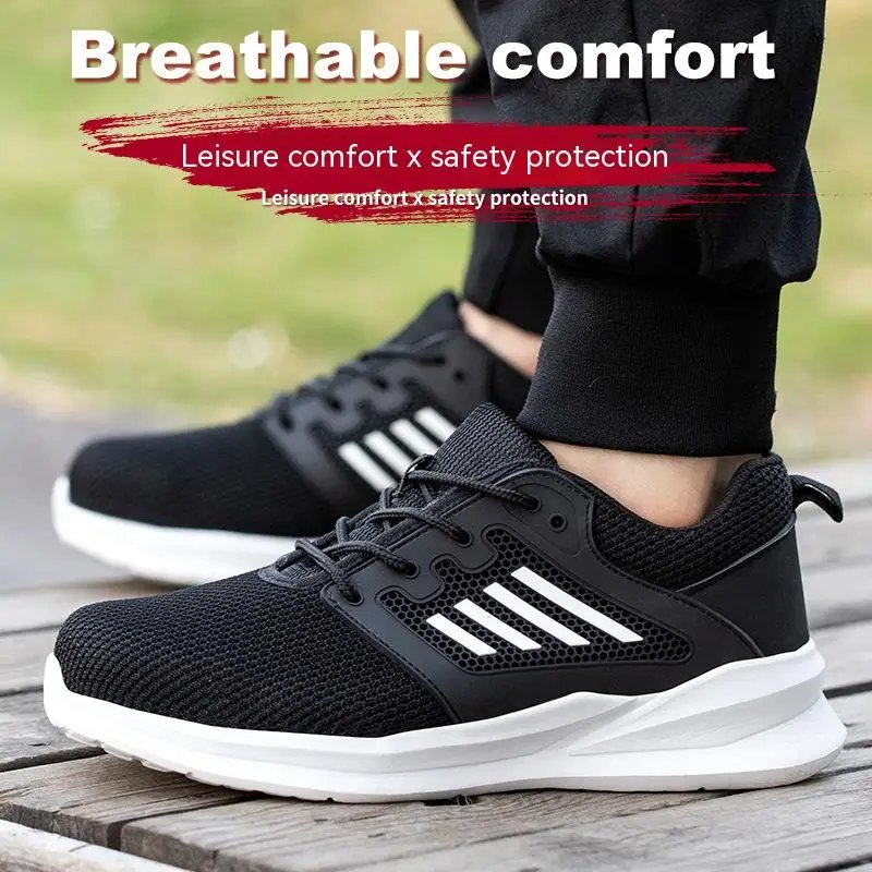 Work Safety Shoes Men Lightweight Indestructible Work Sneakers Security Steel Toe Shoes Safety Protective Boots Black Size36-46