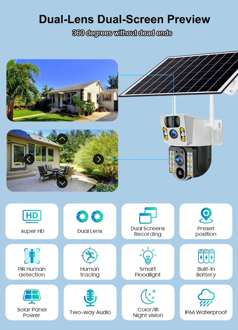 8MP 4K Wireless Solar Camera 4G Sim Outdoor Dual Lens Wifi IP Camera PIR Night Vision V380 Pro CCTV Security Protection Monitor 8MP 4K Wireless Solar Camera 4G Sim Outdoor Dual Lens Wifi IP Camera PIR Night Vision V380 Pro CCTV Security Protection Monitor