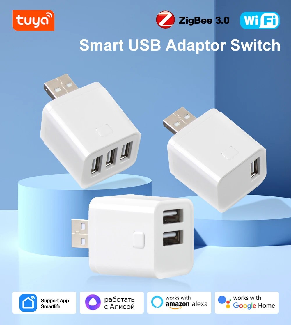 Tuya Smart WiFi/Zigbee Micro USB Adaptor 1-3 Gang 5V Mini USB Power Adaptor Charge Plug Timing Voice for Alexa Google Home Alice