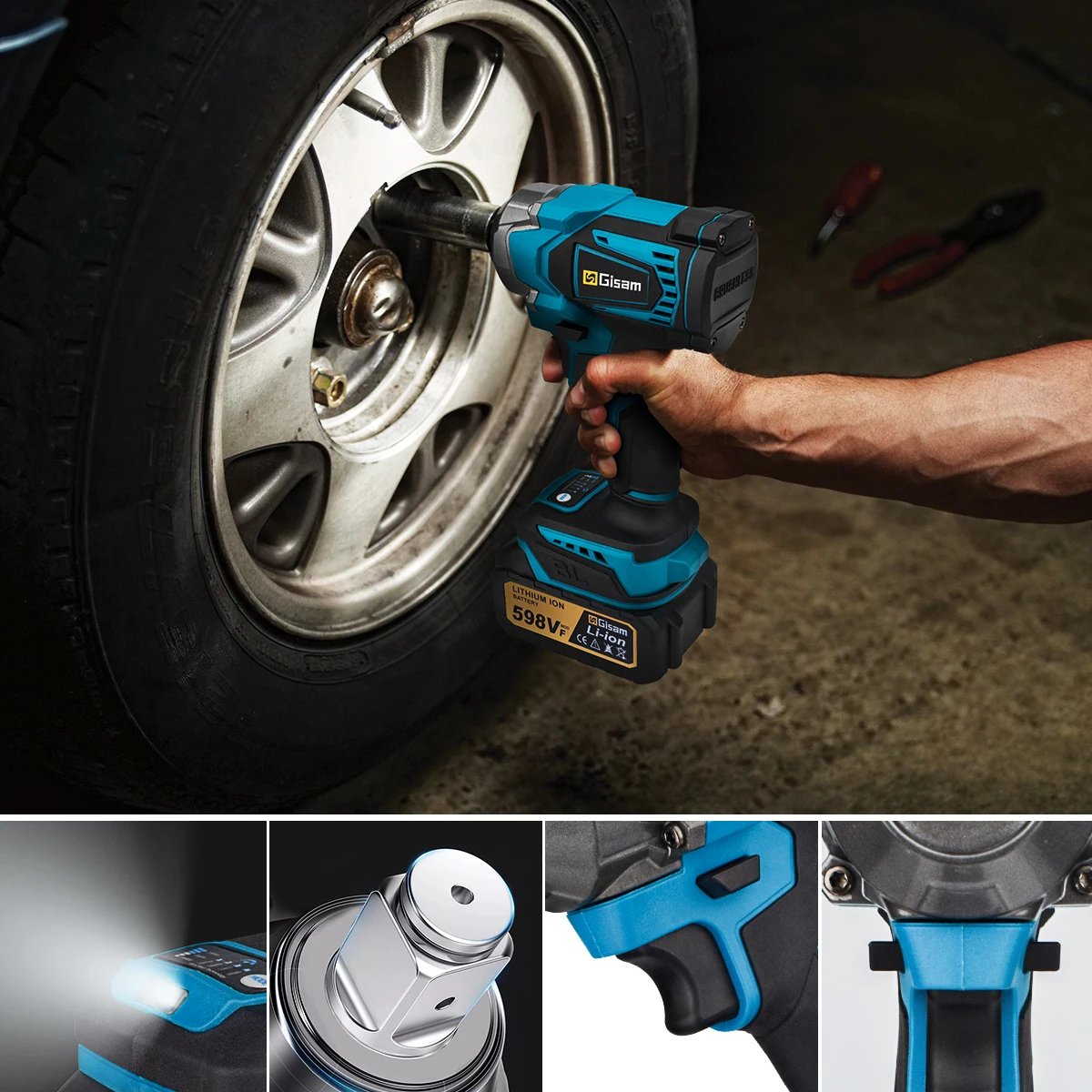 Gisam 1200N.M Torque Brushless Electric Impact Wrench 1/2 inch Cordless Wrench Screwdriver Power Tools For Makita 18V Battery Gisam 1200N.M Torque Brushless Electric Impact Wrench 1/2 inch Cordless Wrench Screwdriver Power Tools For Makita 18V Battery