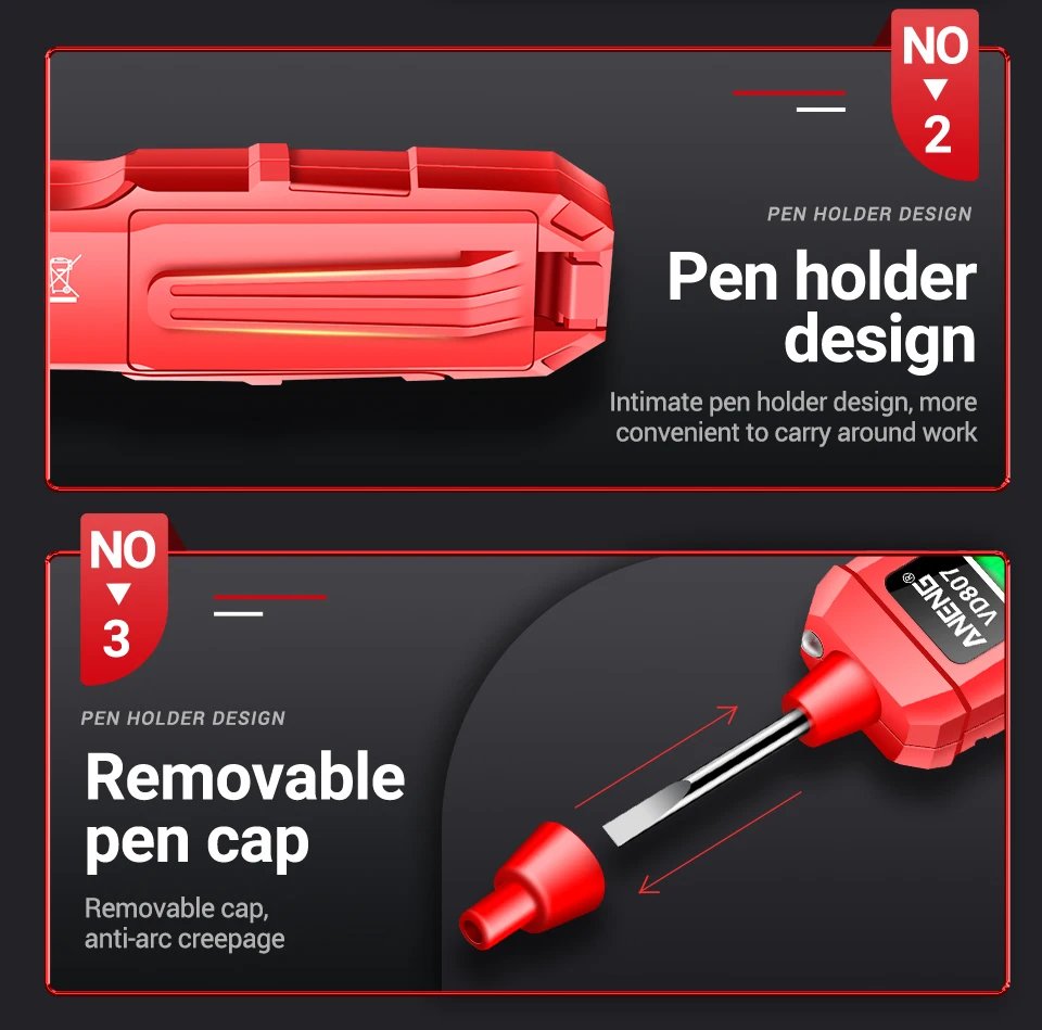 ANENG VD807 One-word Induction Portable 50/60Hz Smart Electric Pen Tester NCV Sensor AC 12-300V Non-contact Wire Detector Tools