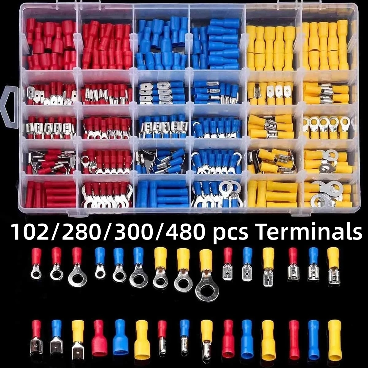 102/280/300/480PCS Wire Connector Kit Male Female Insulated Terminals Cold Crimp Terminals Assorted Crimp Terminals Spade 102/280/300/480PCS Wire Connector Kit Male Female Insulated Terminals Cold Crimp Terminals Assorted Crimp Terminals Spade