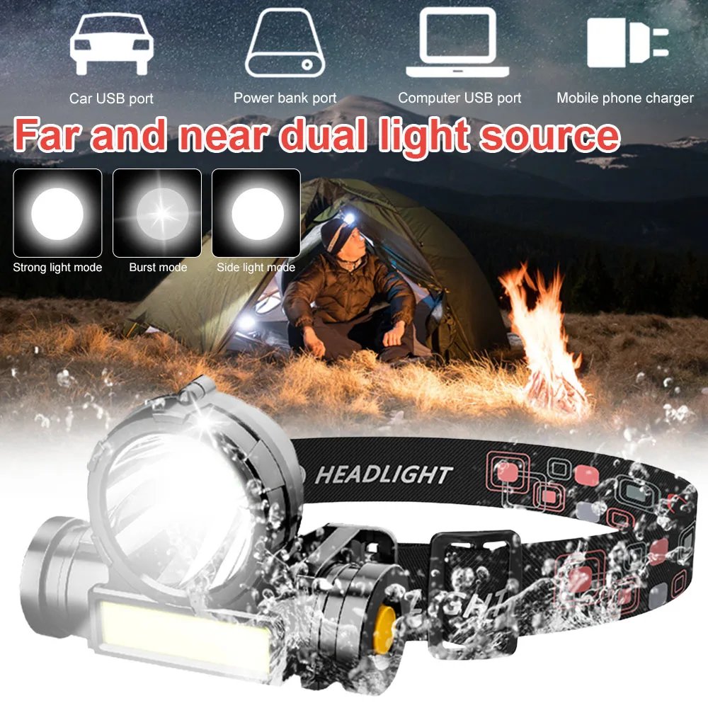 LED Sensor Headlamp Camping Search Light Head Flashlight Rechargeable Powerful Head Lamp Front Lanterns Headlights 5 Styles