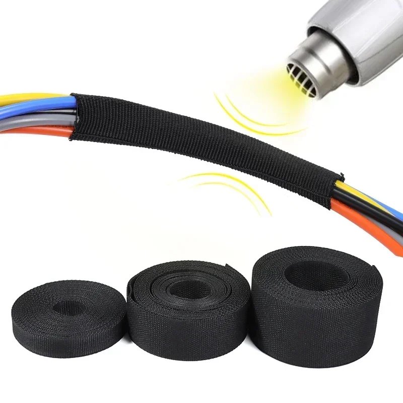 Heat Shrink Braided Cable Sleeve 6~100mm Insulation Flam Retardant Wire Wrap Sheath Protection PET Auto Line Organizer