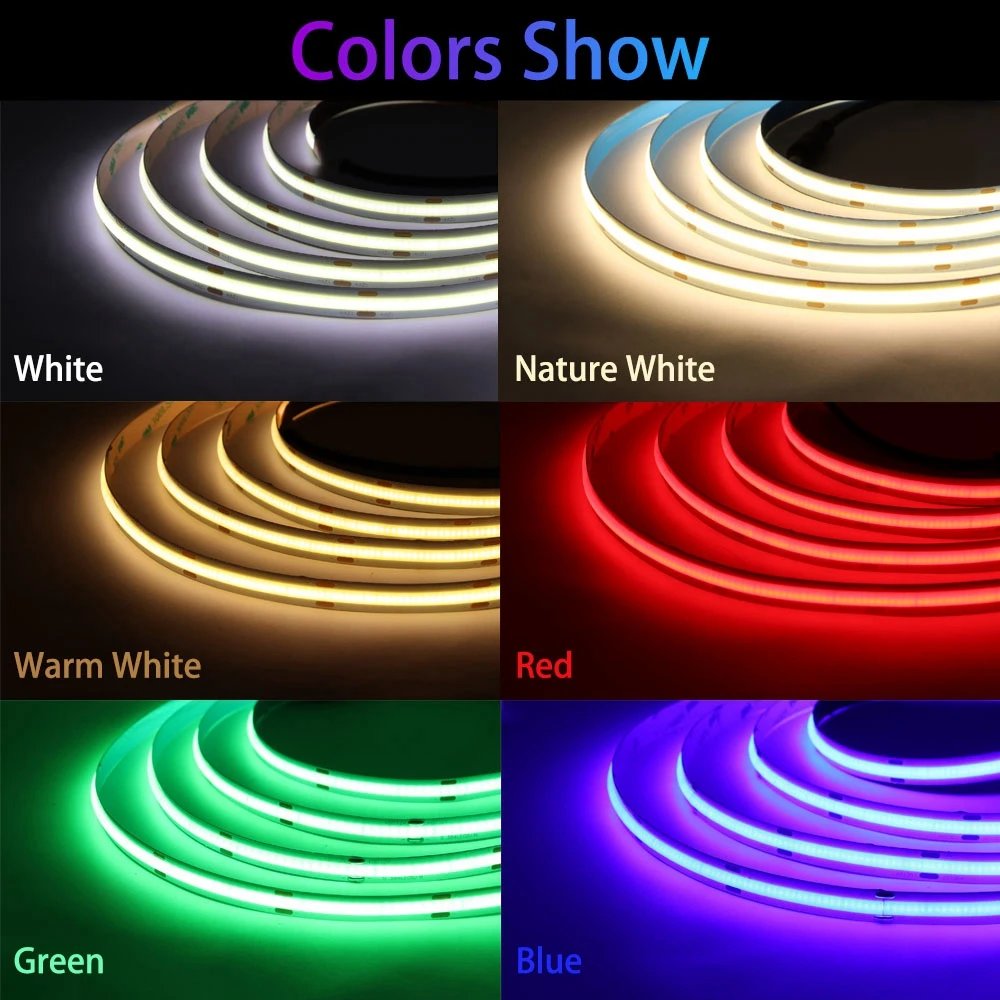COB LED Strip Light High Density Linear Lighting 480/528Leds/m Flexible Tape Warm Natural White Red Blue Green Decor DC12 24V COB LED Strip Light High Density Linear Lighting 480/528Leds/m Flexible Tape Warm Natural White Red Blue Green Decor DC12 24V