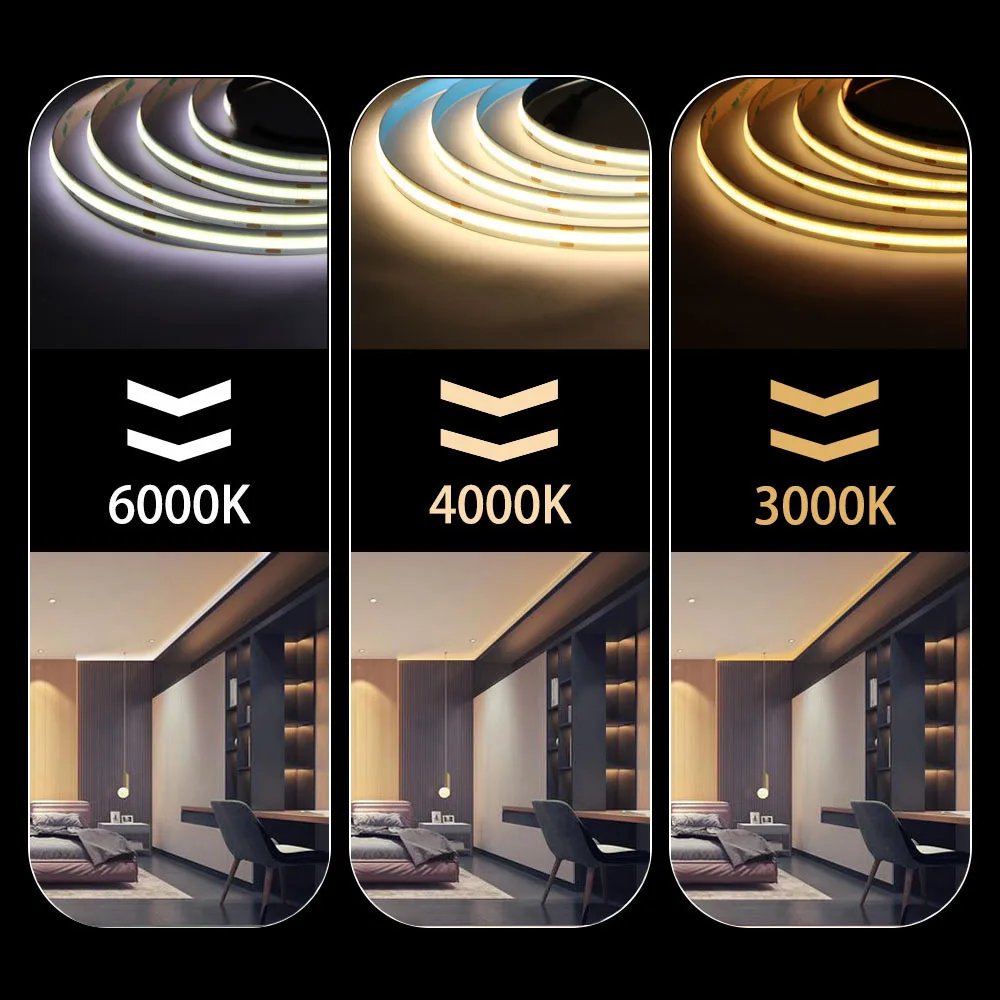 COB LED Strip Light High Density Linear Lighting 480/528Leds/m Flexible Tape Warm Natural White Red Blue Green Decor DC12 24V