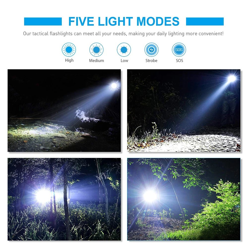 High Power Led Flashlights Camping Torch 5 Lighting Modes Aluminum Alloy Zoomable Light Waterproof Material Use 3 AAA Batteries High Power Led Flashlights Camping Torch 5 Lighting Modes Aluminum Alloy Zoomable Light Waterproof Material Use 3 AAA Batteries