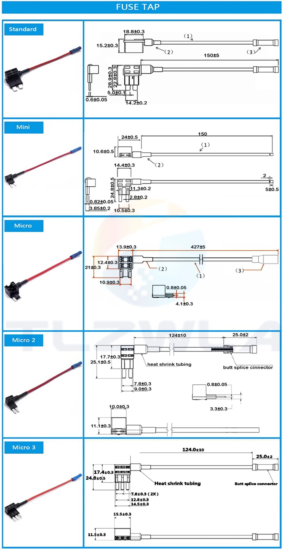 12V MINI SMALL MEDIUM Size Car Fuse Holder Add-a-circuit TAP Adapter with 10A Micro Mini Standard ATM Blade Fuse