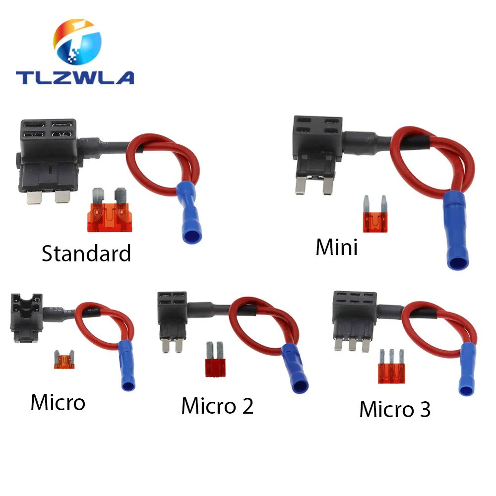 12V MINI SMALL MEDIUM Size Car Fuse Holder Add-a-circuit TAP Adapter with 10A Micro Mini Standard ATM Blade Fuse