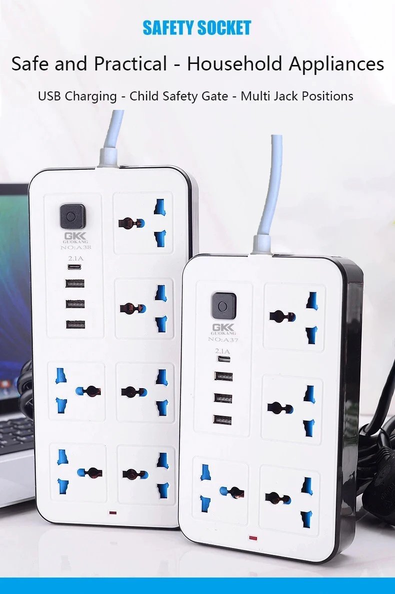 Power Multi Tap Universal Plug EU US UK Outlet Power Strip with 1.8m Extension Cord AC Type C USB Port Charge Electrical Socket