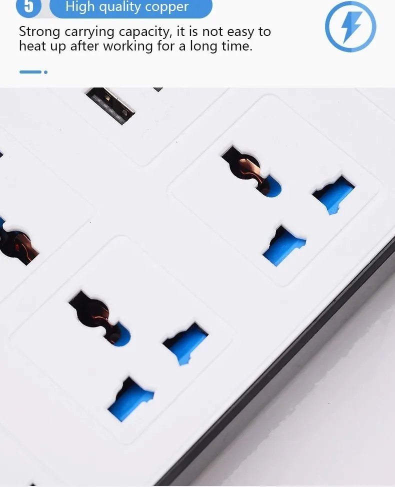 Power Multi Tap Universal Plug EU US UK Outlet Power Strip with 1.8m Extension Cord AC Type C USB Port Charge Electrical Socket