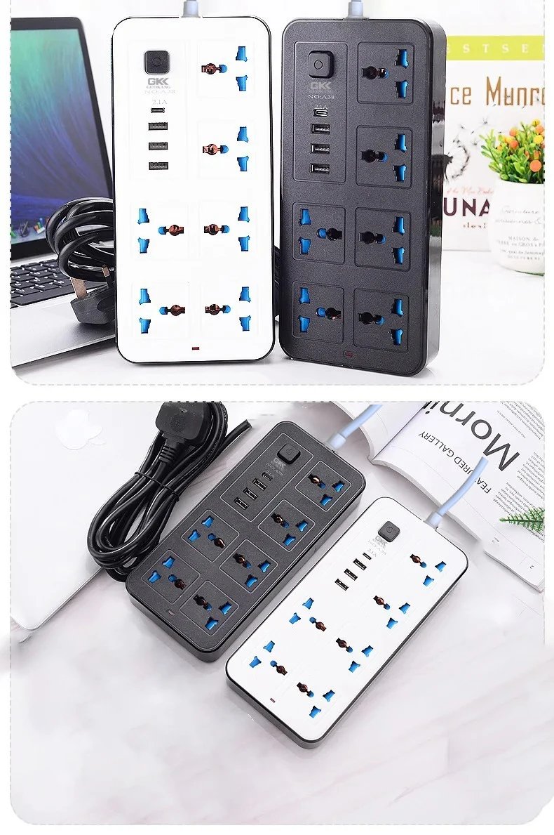 Power Multi Tap Universal Plug EU US UK Outlet Power Strip with 1.8m Extension Cord AC Type C USB Port Charge Electrical Socket
