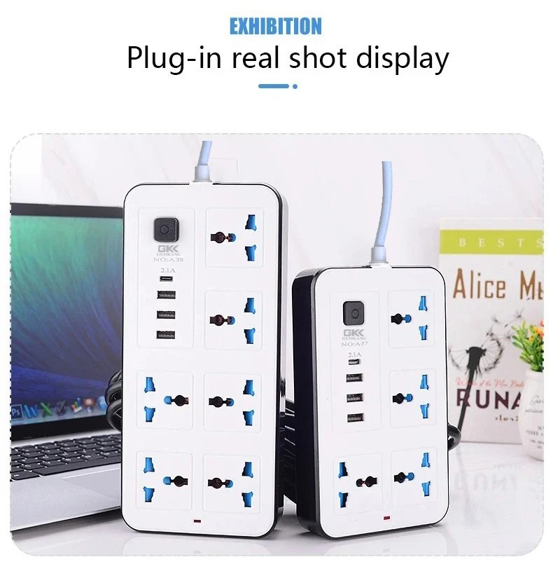 Power Multi Tap Universal Plug EU US UK Outlet Power Strip with 1.8m Extension Cord AC Type C USB Port Charge Electrical Socket