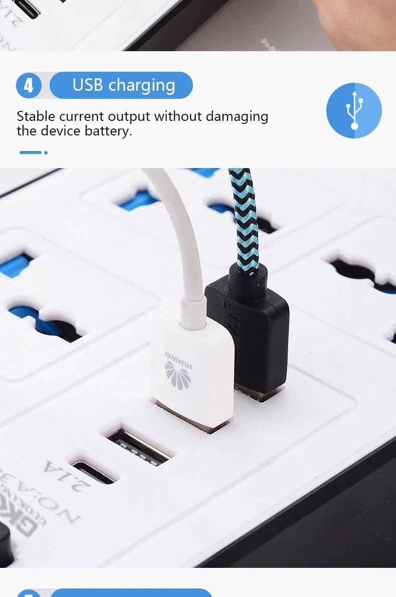 Power Multi Tap Universal Plug EU US UK Outlet Power Strip with 1.8m Extension Cord AC Type C USB Port Charge Electrical Socket
