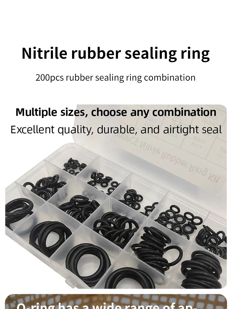200pcs Rubber O-ring Boxed For Faucet Hose Connector Seal Valve Water Proof Machine Oil Proof Washer Combo Set Accessories