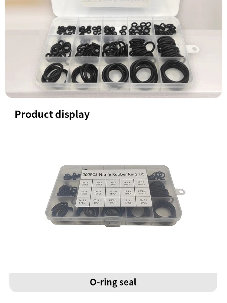 200pcs Rubber O-ring Boxed For Faucet Hose Connector Seal Valve Water Proof Machine Oil Proof Washer Combo Set Accessories