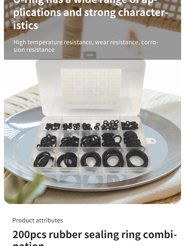 200pcs Rubber O-ring Boxed For Faucet Hose Connector Seal Valve Water Proof Machine Oil Proof Washer Combo Set Accessories