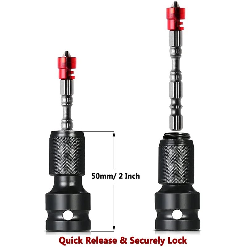 Quick Release 1/2-Inch Square Drive to 1/4-Inch Hex Female Socket Adapter Converter Chuck Adaptor for Impact and Ratchet Wrench