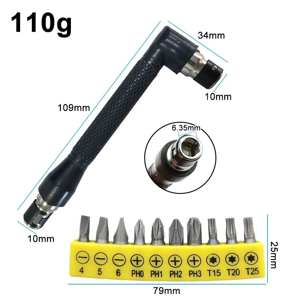 L-shaped 1/4 Hexagonal Screwdriver Bit 90 Degree Double Head Handle Black 6.35 Wrench 10pc Yellow Tape Screwdriver Bit Tool Set