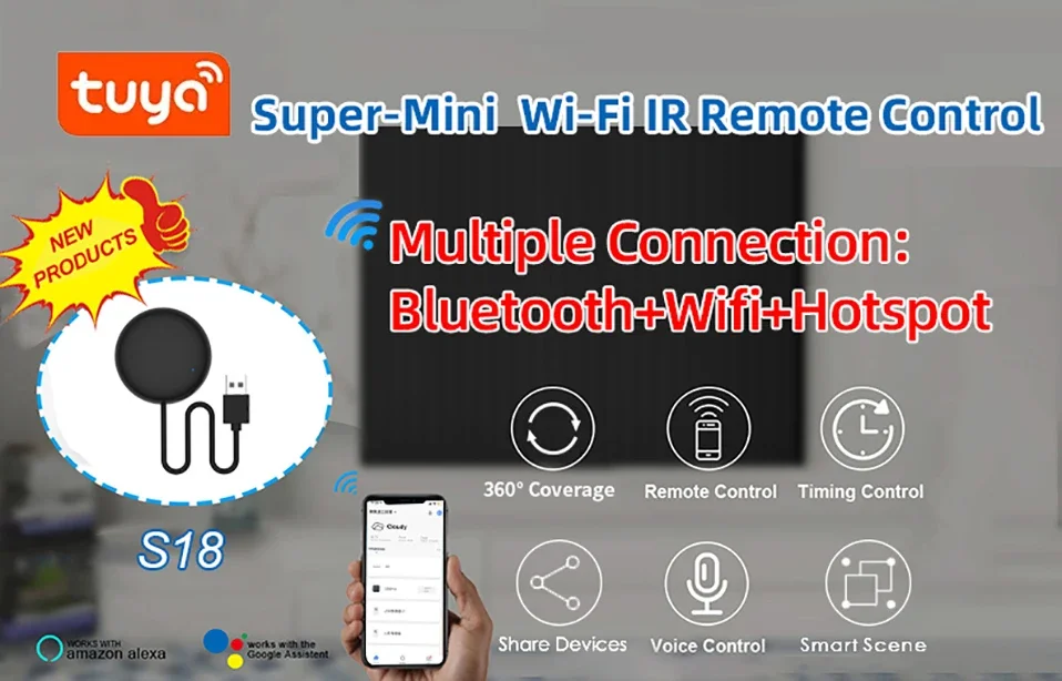 Tuya WiFi IR Remote Control Smart Universal for TV Air Conditioner Alexa Remote Control Work with Google Home Yandex Google Tuya WiFi IR Remote Control Smart Universal for TV Air Conditioner Alexa Remote Control Work with Google Home Yandex Google