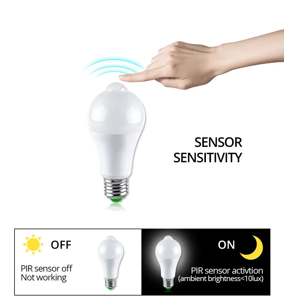 E27 LED Bulb PIR Motion Sensor 110V 220V 12W 15W 18W Dusk Dawn LED Light Lamps Spotlights Night Light For Home Stair Hallway