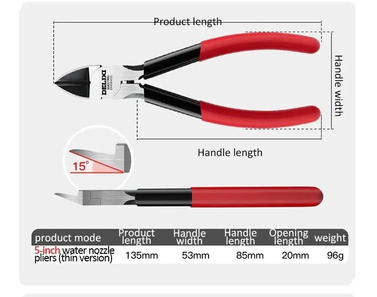 DELIXI ELECTRIC Nozzle Pliers  Electronic Pliers Industrial Scissors Diagonal Pliers，for CuttingMetalWireCablePlasticsWood