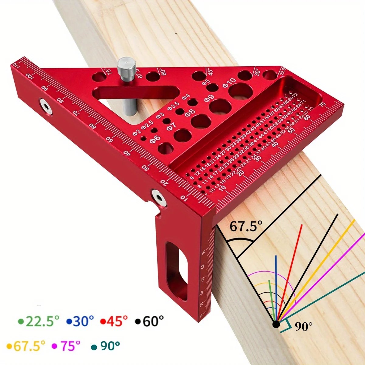Woodworking Square Protractor, Woodworking Square With Dowel Pins,Aluminum Alloy Miter Triangular Ruler,Angler Scriber Woodworking Square Protractor, Woodworking Square With Dowel Pins,Aluminum Alloy Miter Triangular Ruler,Angler Scriber