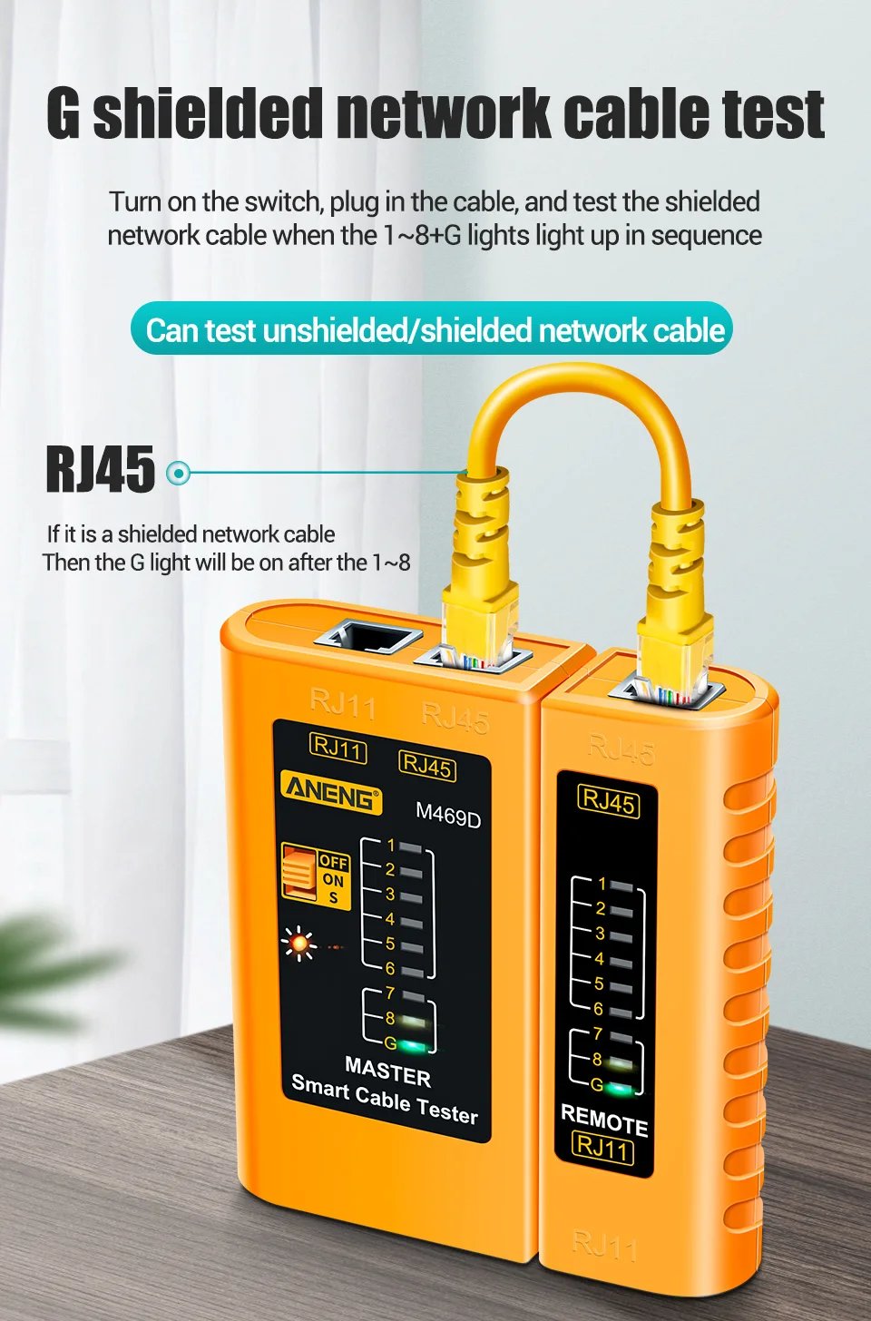ANENG M469D Cable lan tester Network Cable Tester RJ45 RJ11 RJ12 CAT5 UTP LAN Cable Tester Networking Tool Network Repair