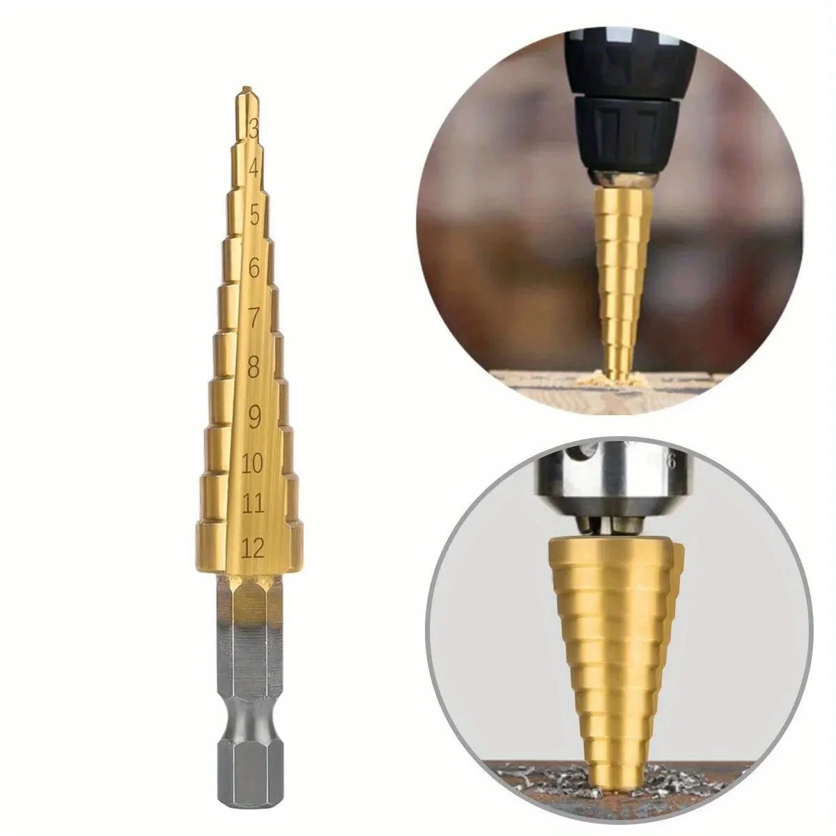 3-12 4 -12 4-20MM HSS Straight Fluted Pagoda Step Drill 3Pcs Hex Shank Reamer Bit Set Titanium Coated Wood Metal Hole