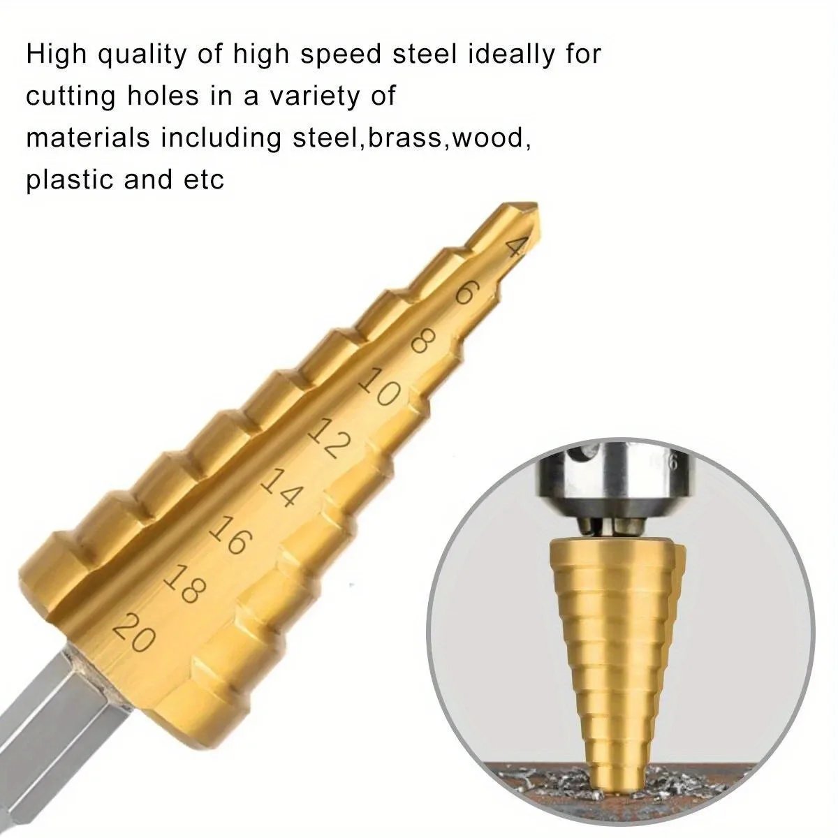 3-12 4 -12 4-20MM HSS Straight Fluted Pagoda Step Drill 3Pcs Hex Shank Reamer Bit Set Titanium Coated Wood Metal Hole