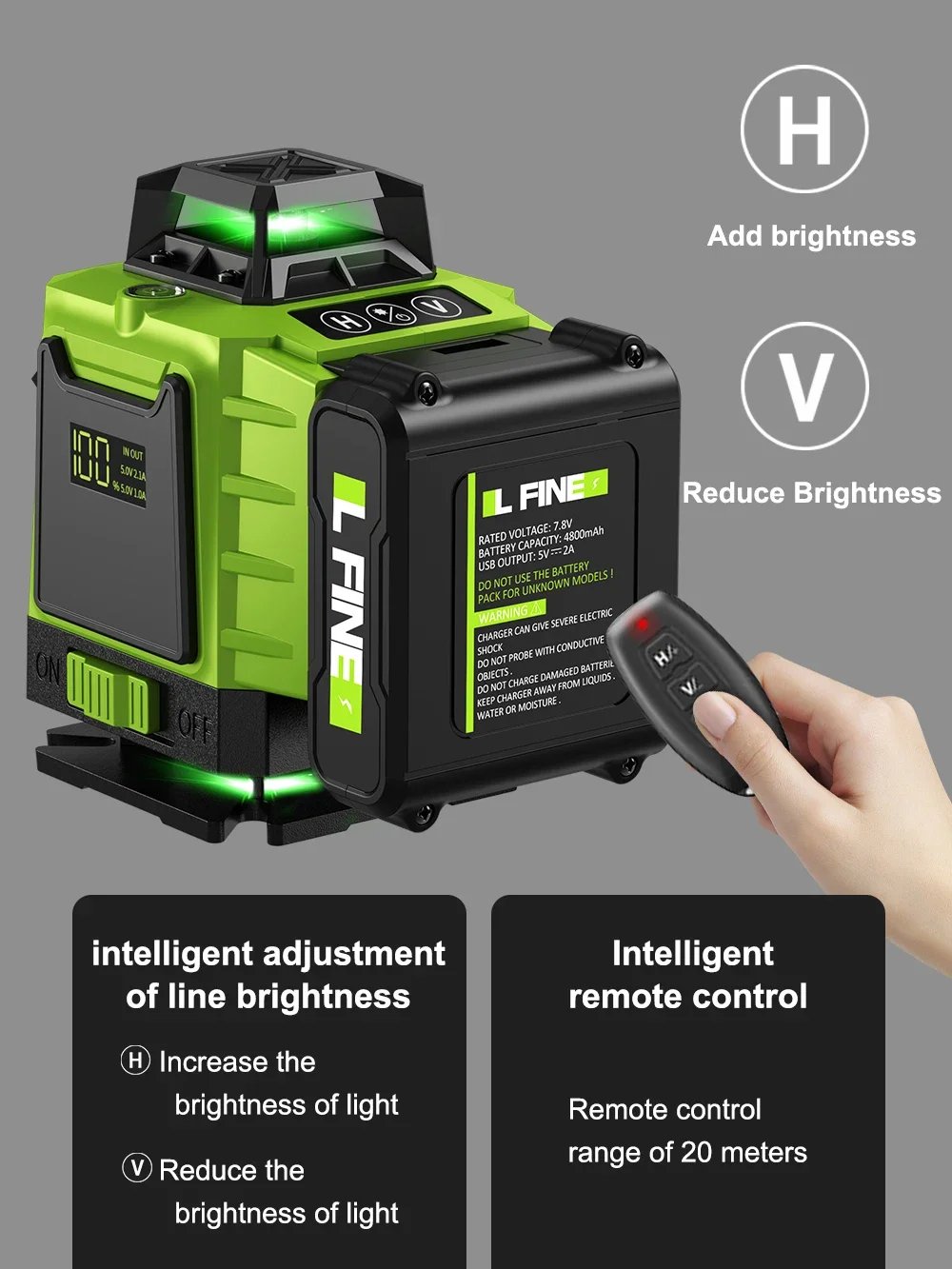 LFINE 3D/4D Laser Level 12/16 Lines Horizontal And Vertical With Remote Control 8 Lines 360&deg;Self-leveling Laser Levels
