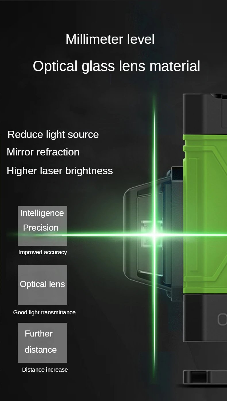 Nivel l&aacute;ser 4D de 8/12/16 l&iacute;neas, autonivelante de l&iacute;nea verde, 360,Horizontal y Vertical, superpotente Professional laser level
