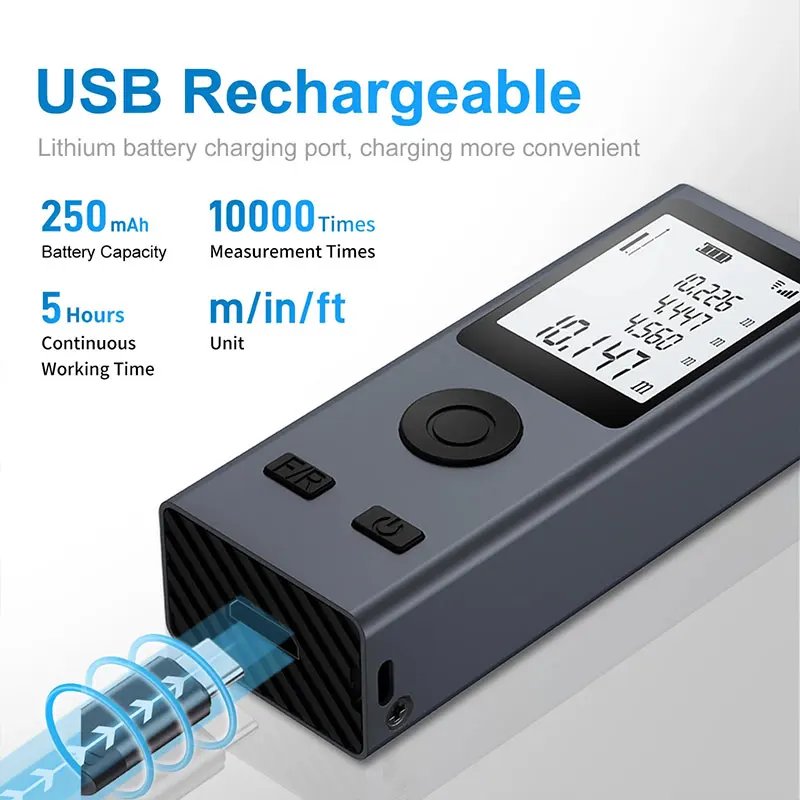 Mini Laser Rangefinder Digital Tape Measure Laser Ruler USB Charge Aluminum Alloy Fuselage Measuring Distance: 30m/50m Mini Laser Rangefinder Digital Tape Measure Laser Ruler USB Charge Aluminum Alloy Fuselage Measuring Distance: 30m/50m